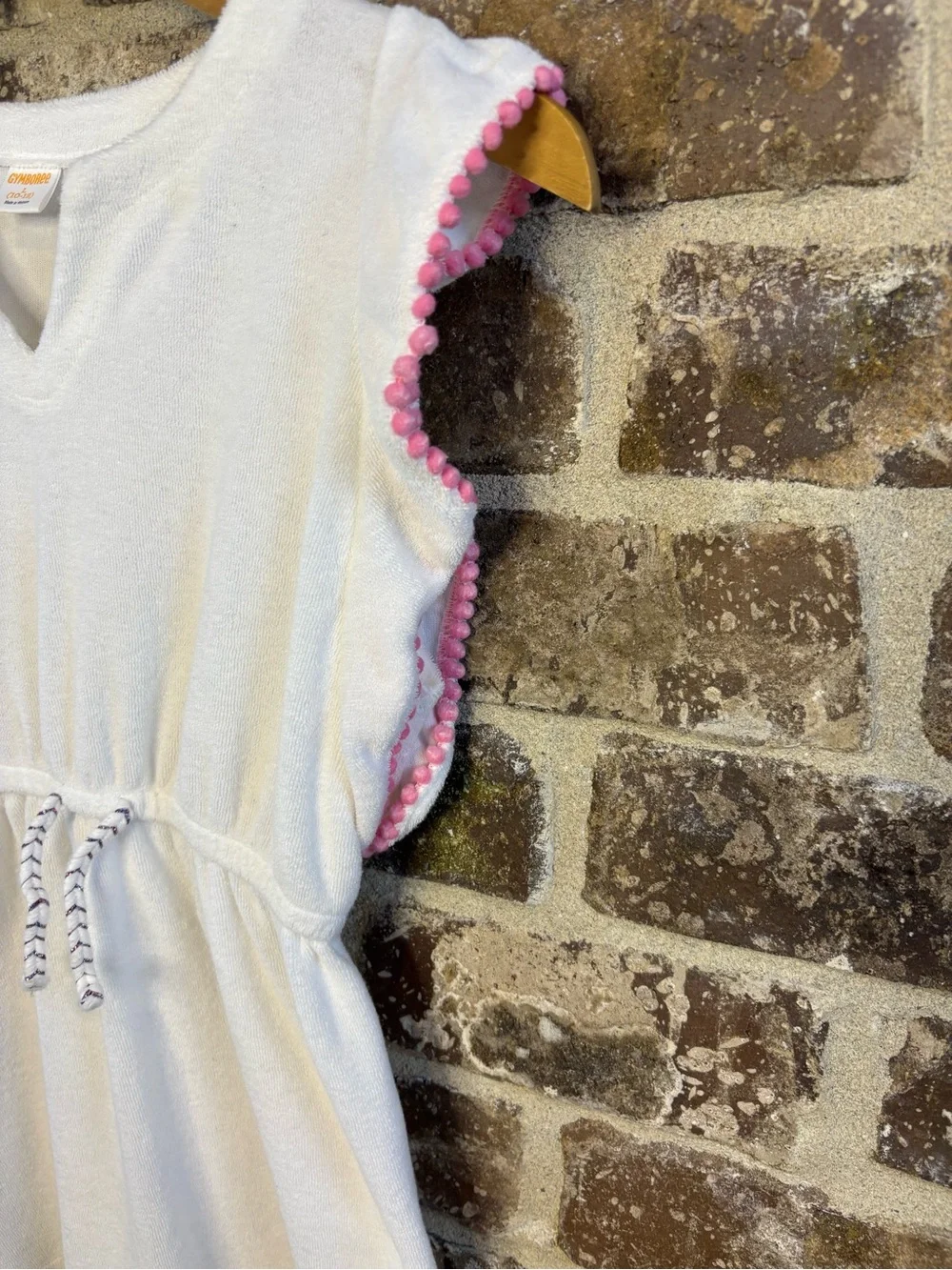 Gymboree White Terry Tunic with Pink Pom Trim L 10/12